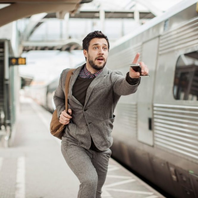 Businessman trying to catch the train